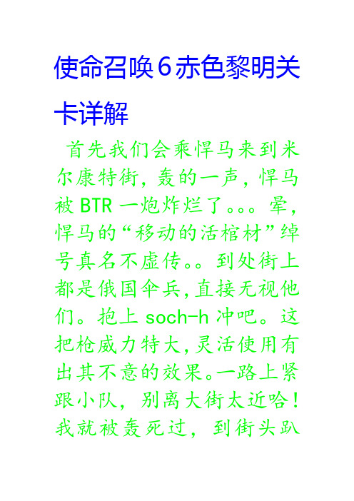 使命召唤6赤色黎明关卡详解