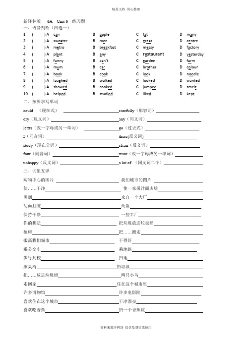 新译林版 6A Unit 6 练习题
