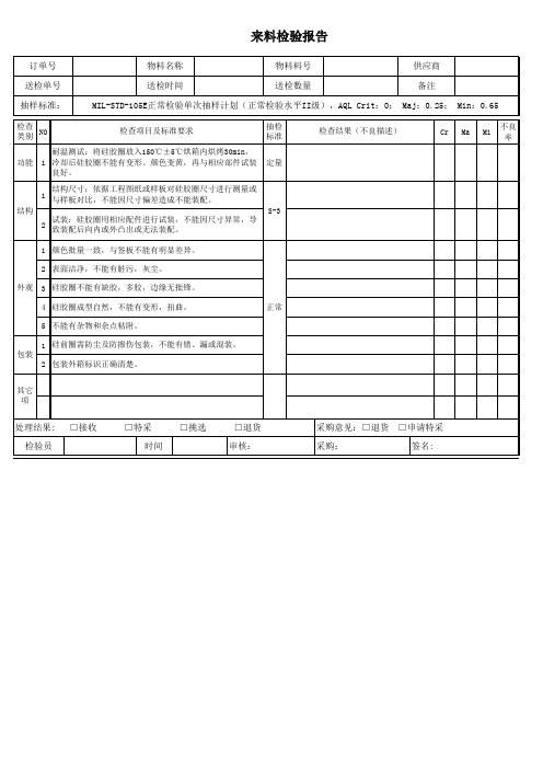 硅胶防水圈来料检验报告