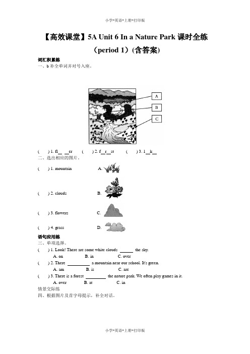 人教PEP版-英语-五年级上册-5A Unit 6 In a Nature Park课时全练-