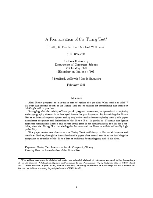 AFormalization of the Turing Test