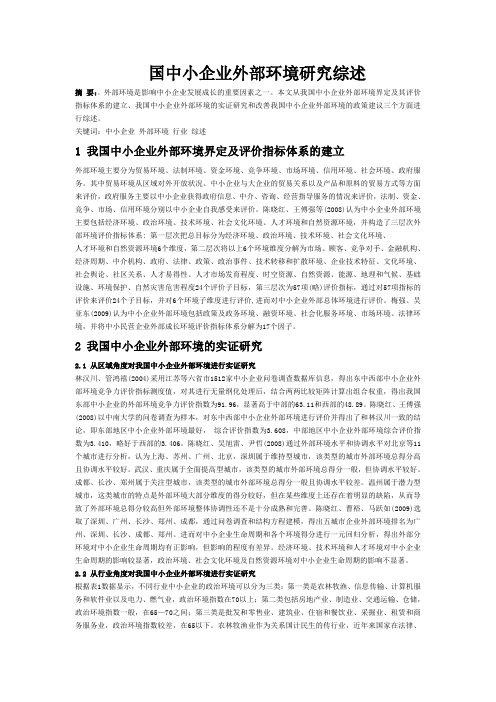 关于中小型企业发展外部环境的文献综述