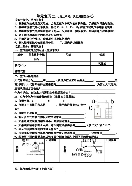 人教版 九年级化学 第二单元 我们的空气 复习导学案(无答案)
