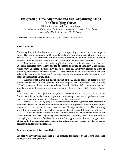 Integrating Time Alignment and Self-Organizing Maps for Classifying Curves