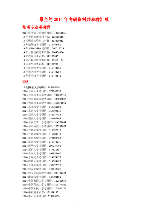 最全的2014年考研群汇总一