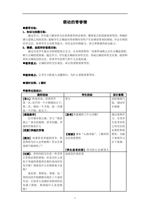 七年级主题班会 17萌动的青春情 教案 