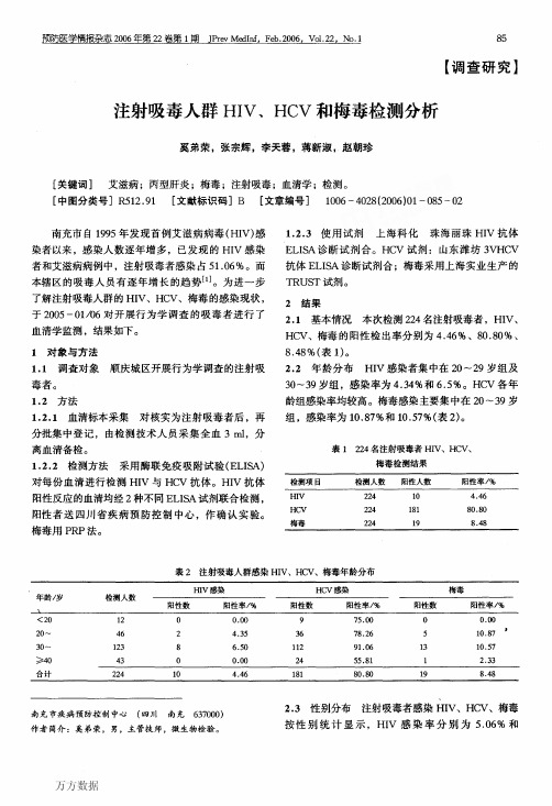 注射吸毒人群HIV、HCV和梅毒检测分析