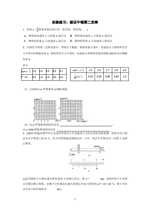 验证牛顿第二定律实验练习