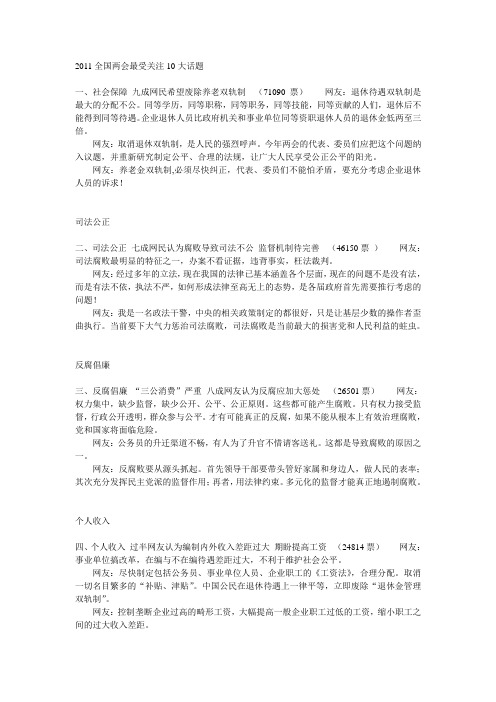 2011全国两会最受关注10大话题