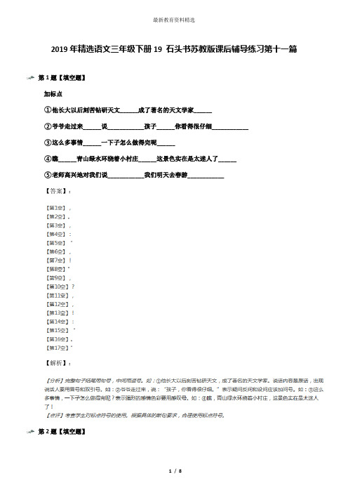 2019年精选语文三年级下册19 石头书苏教版课后辅导练习第十一篇