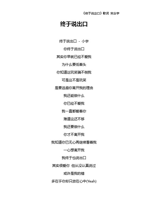 《终于说出口》歌词 宋念宇