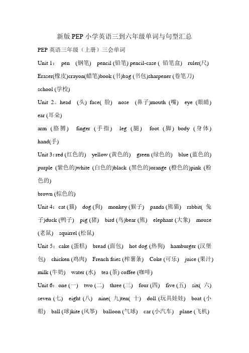 完整word版,新版PEP小学英语三到六年级单词与句型汇总,推荐文档