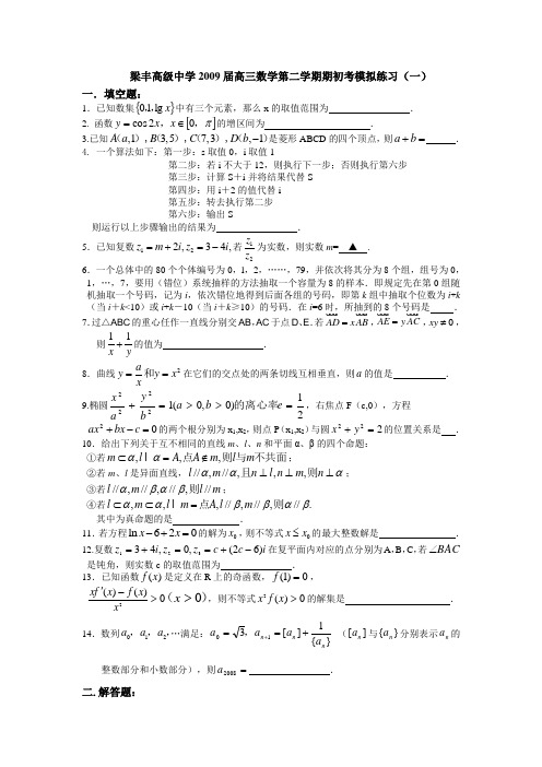 江苏省梁丰高级中学高三数学第二学期期初考模拟练习