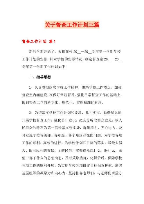 关于督查工作计划三篇