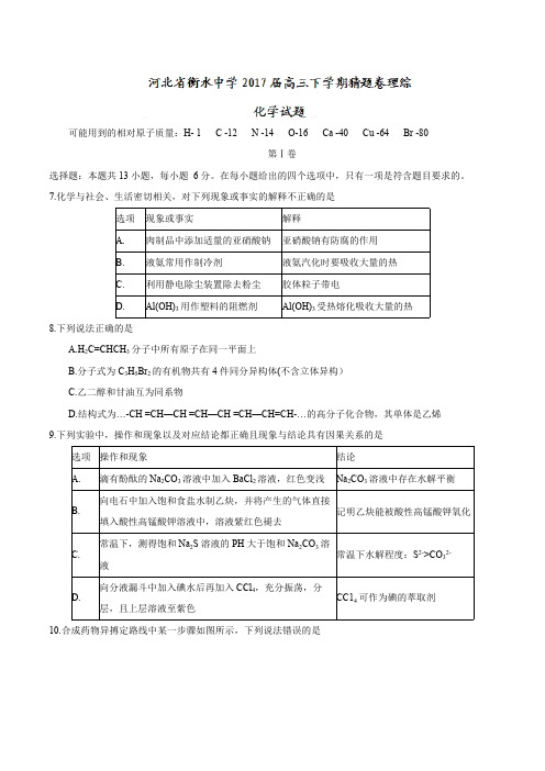河北省衡水中学2017届高三下学期猜题卷理综化学试题