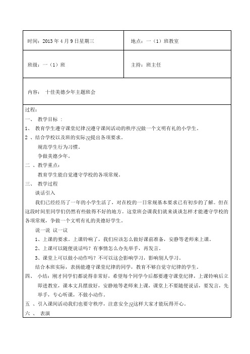 一一班十佳美德少年教育主题班会