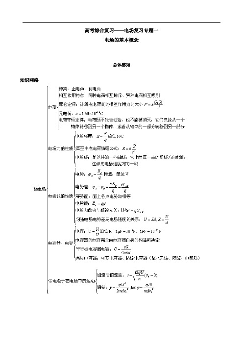 2011届高考物理第二轮综合专题复习教学案：电场复习专题一
