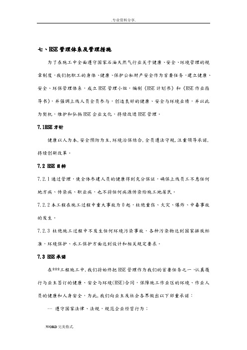 HSE管理体系和管理措施