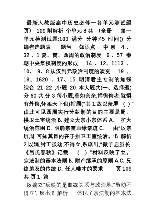 最新人教版高中历史必修一各单元测试题(全册 共8个单元 附解析 109页)