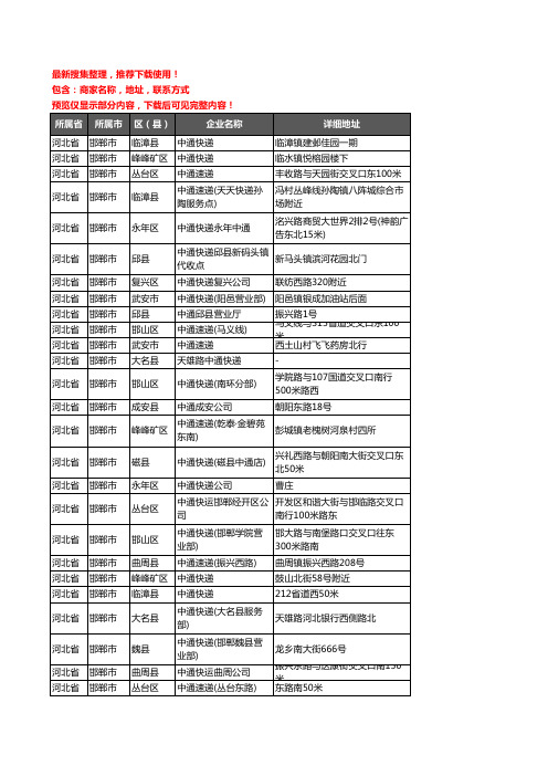 新版河北省邯郸市中通快递企业公司商家户名录单联系方式地址大全105家