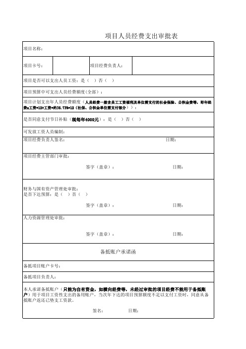 项目人员经费支出审批表