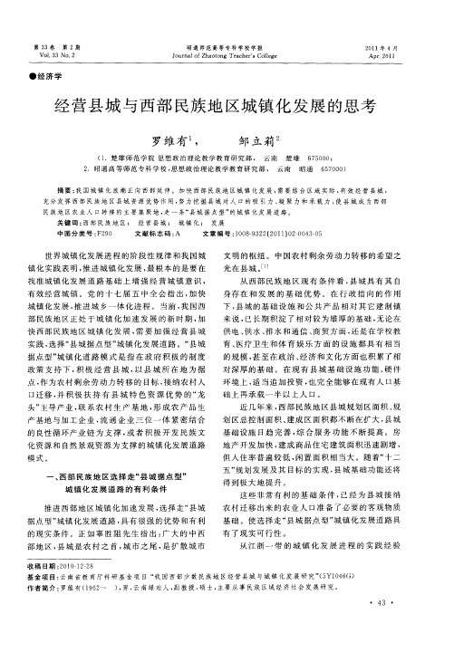 经营县城与西部民族地区城镇化发展的思考