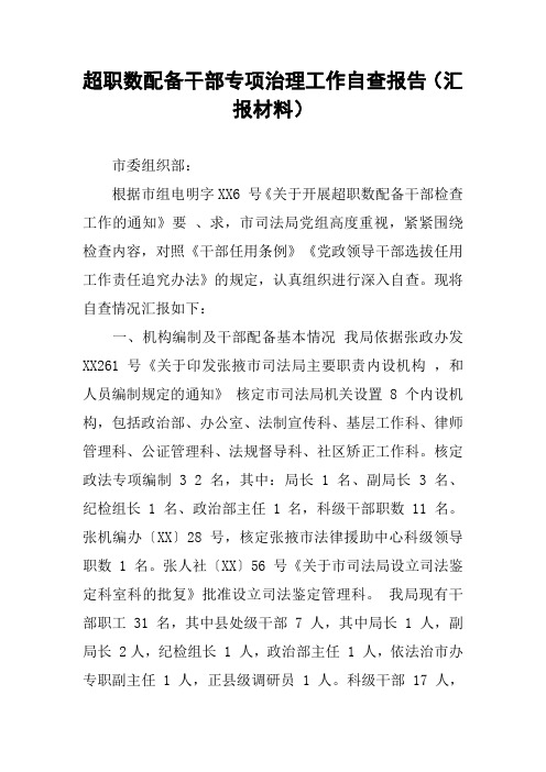 超职数配备干部专项治理工作自查报告(汇报材料)