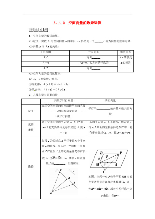 高中数学 3.1.2空间向量的数乘运算练习 新人教A版选修