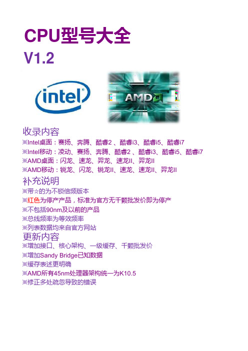 Intel与AMDR所有CPU型号大全 (修改)
