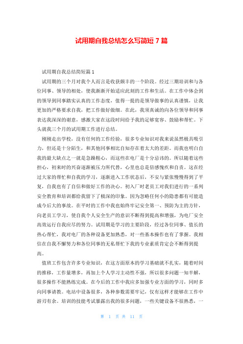 试用期自我总结怎么写简短7篇