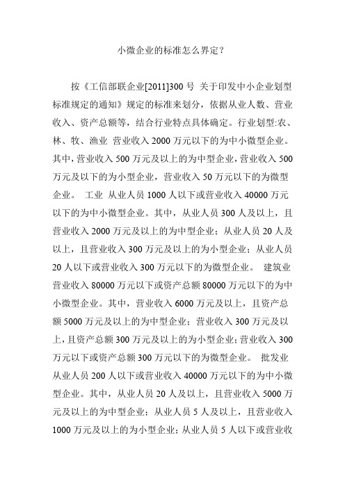 小微企业的标准怎么界定？