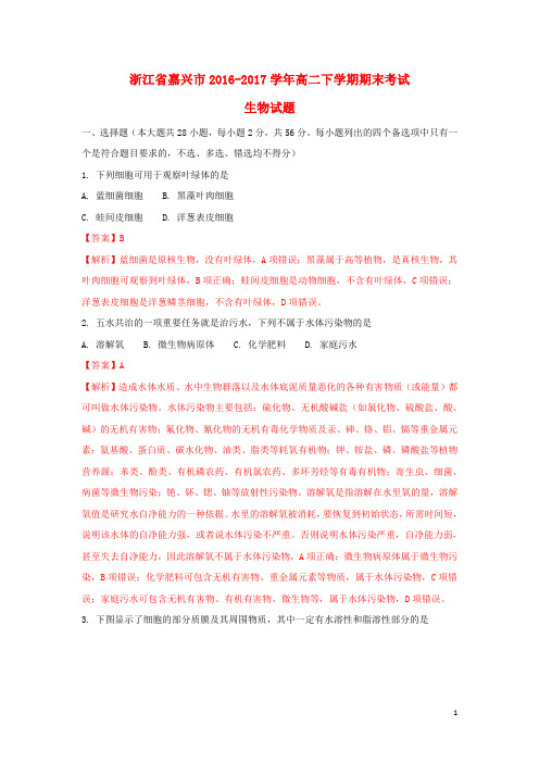 浙江省嘉兴市高二生物下学期期末考试试题(含解析)