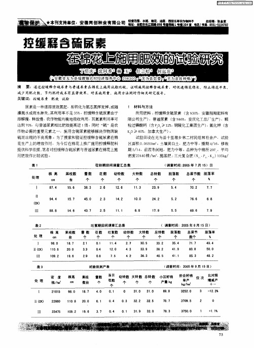控缓释含硫尿素在棉花上施用肥效的试验研究