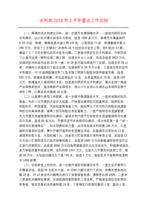水利局2018年上半年重点工作总结