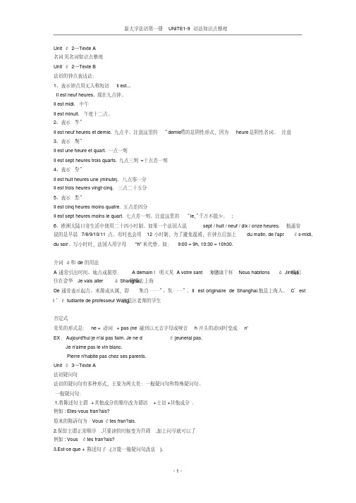 新大学法语第一册U1-9语法知识点整理