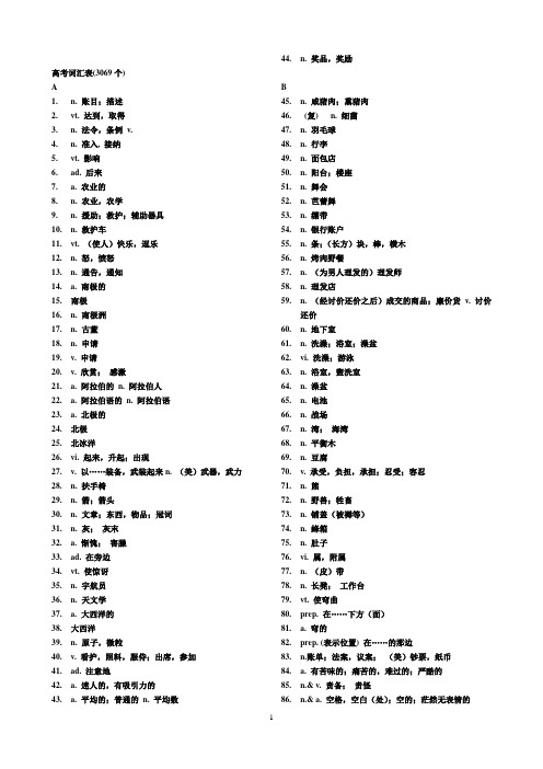 高考大纲词汇表--汉语版