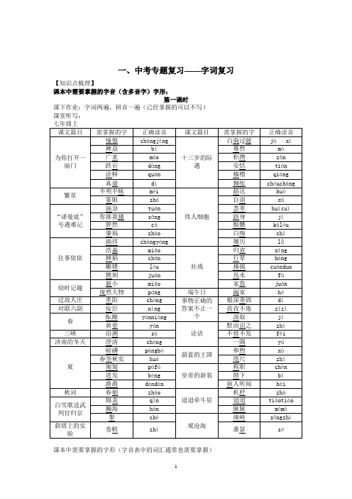 中考语文总复习苏教版字词专题