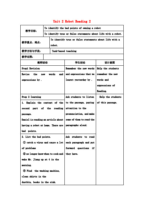 九年级英语下册 Unit 2 Robot Reading 2教案 牛津版