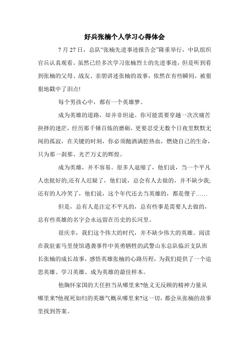 好兵张楠个人学习心得体会