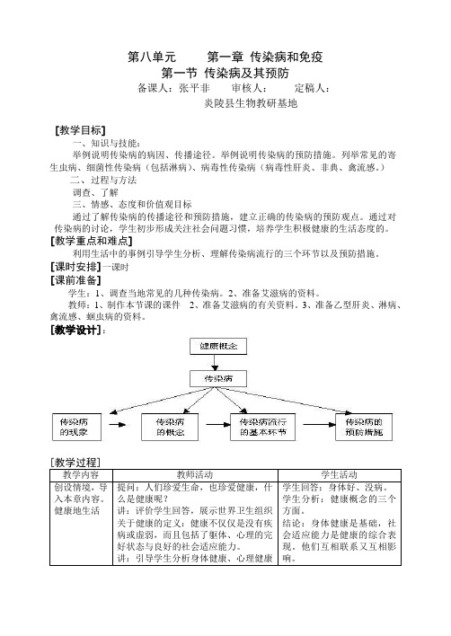 人教版新课标八年级生物下册第八单元第一章教案