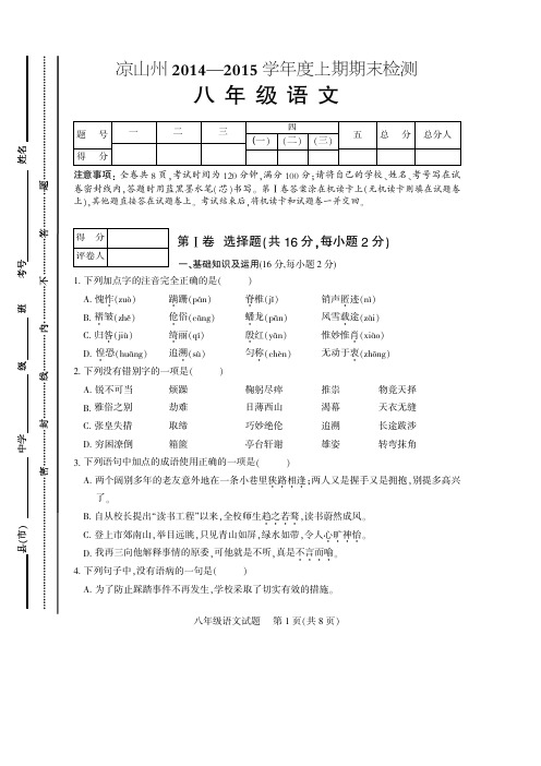 凉山州_2014_—_2015_学年度上期期末语文