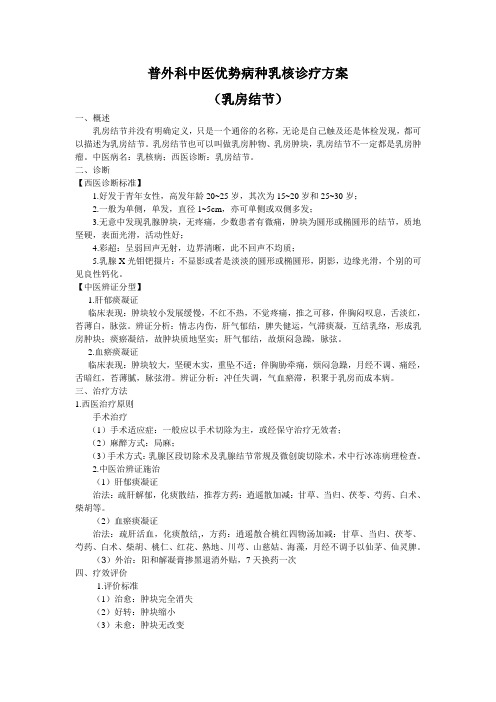 普外科中医优势病种乳核诊疗方案