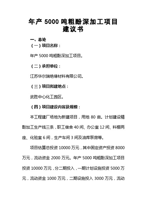 年产5000吨粗酚深加工项目