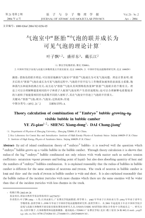 气泡室中胚胎气泡的联并成长为可见气泡的理论计算