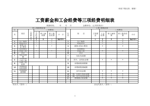 工资薪金和工会经费等三项经费明细表