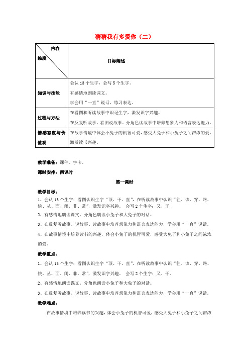 2020秋一年级语文上册 第9单元 猜猜我有多爱你(二)教学设计 长春版