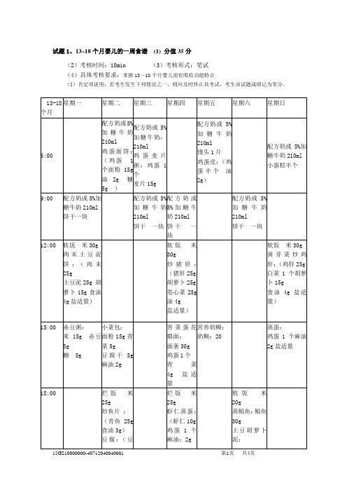 13~18个月婴儿的一周食谱