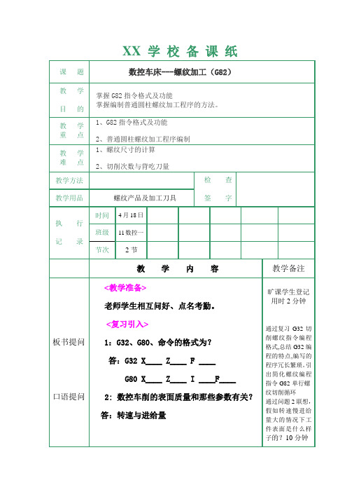 螺纹切削循指令G82