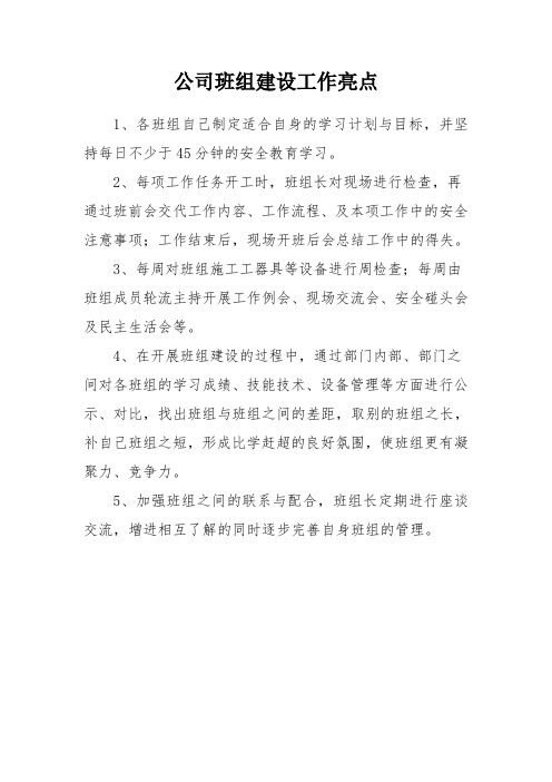 公司班组建设工作亮点