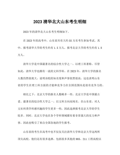 2023清华北大山东考生明细